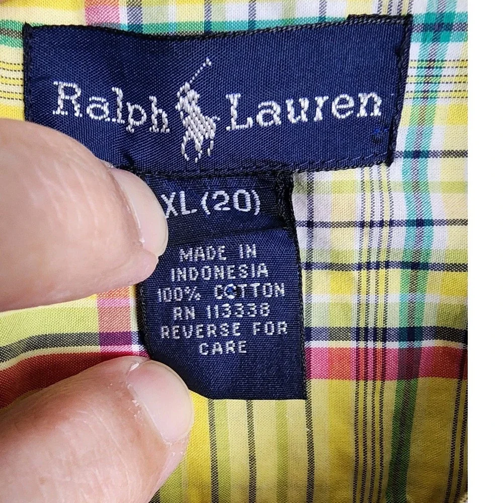 Ralph Lauren Plaid Shirt XL (20) Yellow Red Green Short Sleeve Button Down‎